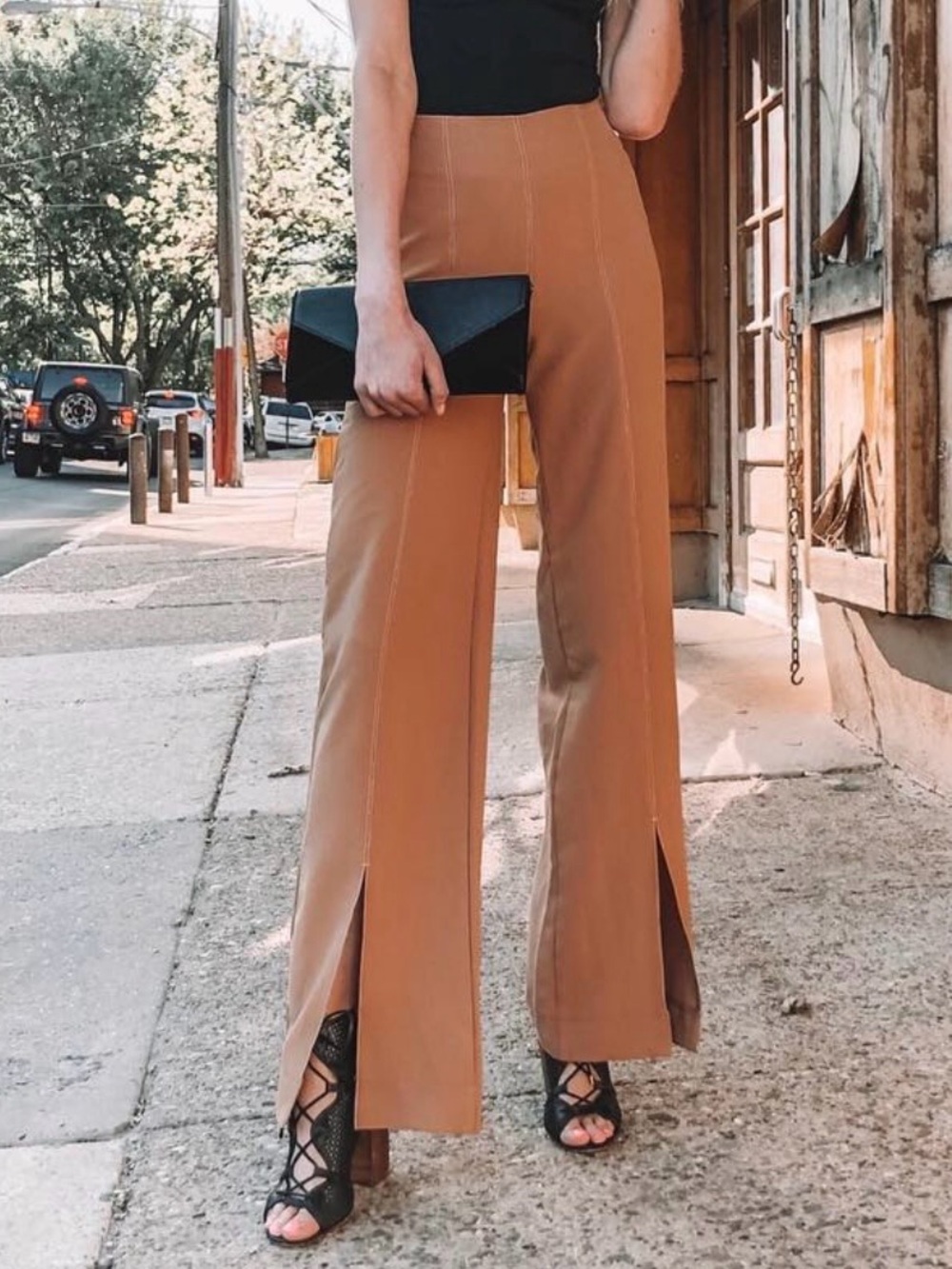 Nordstrom Love Fire Slit Hem Contrast Stitch Wide Leg Trousers